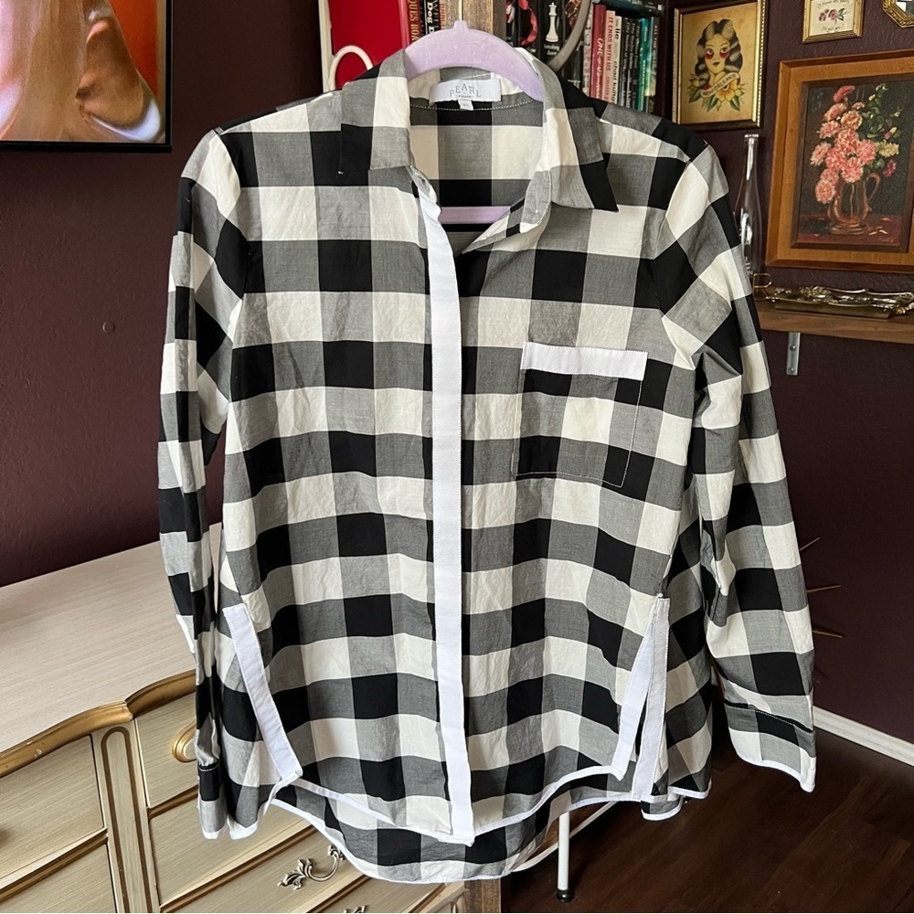 Pearl by Lela Rose Gingham Plaid Blouse XS
